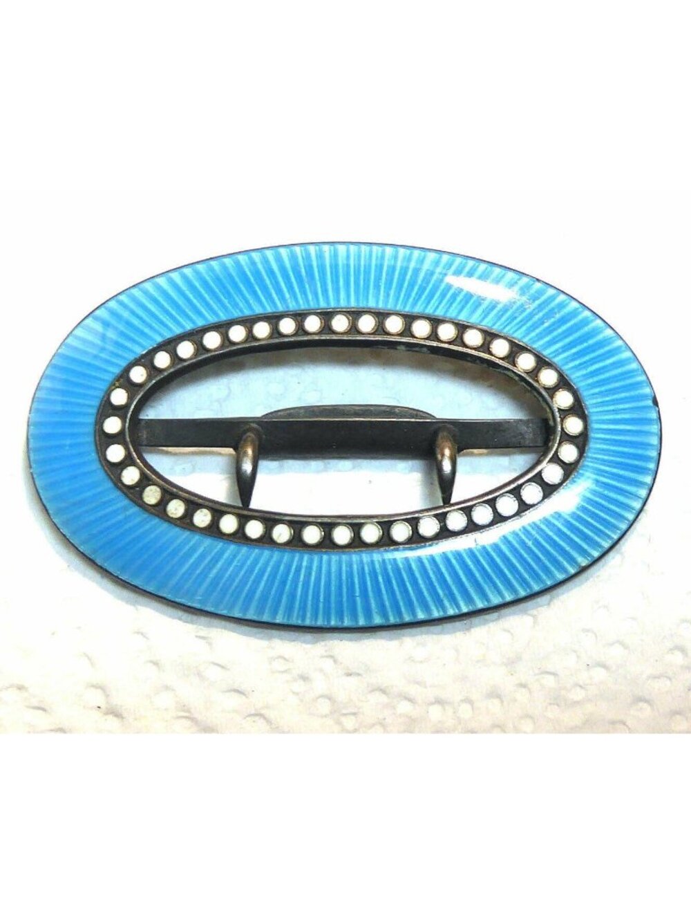 Antique David Andersen Sterling Silver Blue Guilloche Enamel Belt Sash Buckle